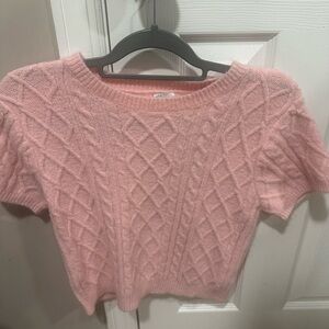 Blue Rain Pink Cable Knit Short Sleeve Top